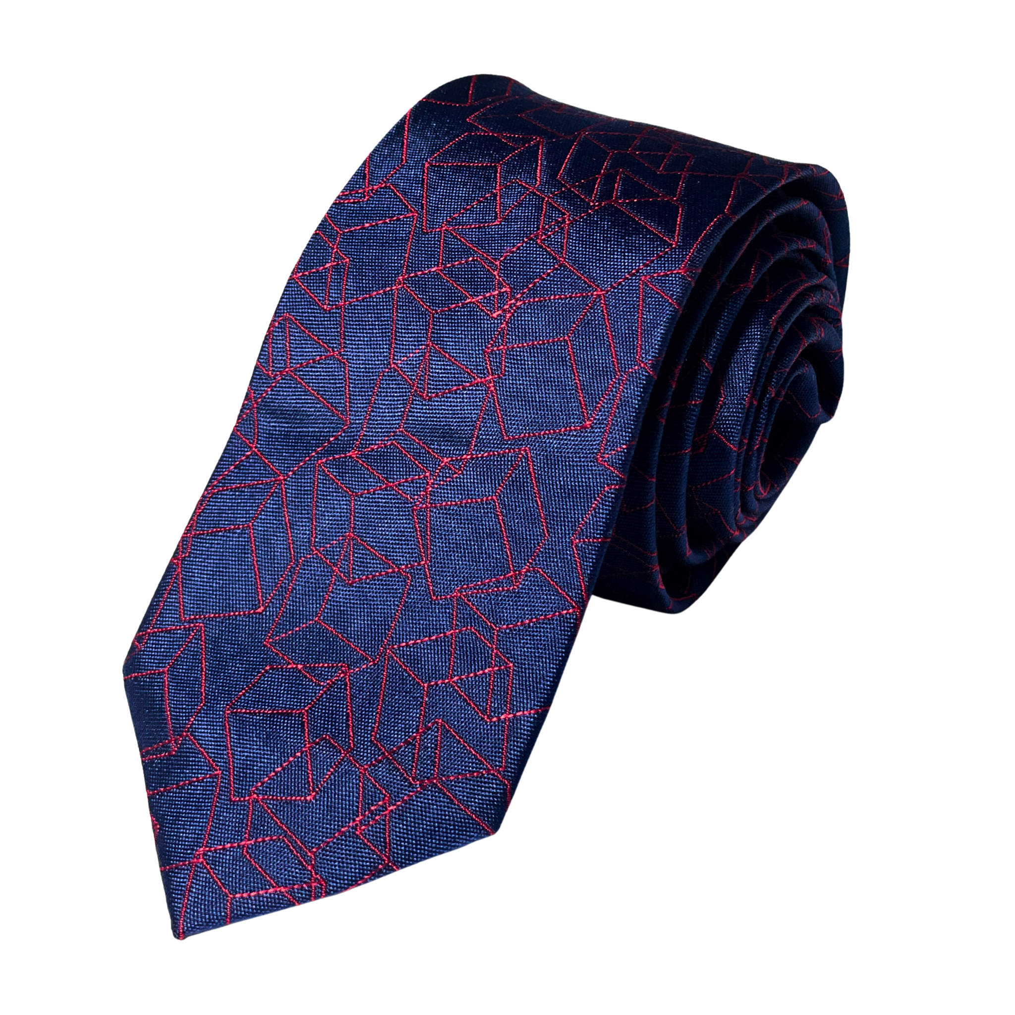 Navy Red Geometric Tie