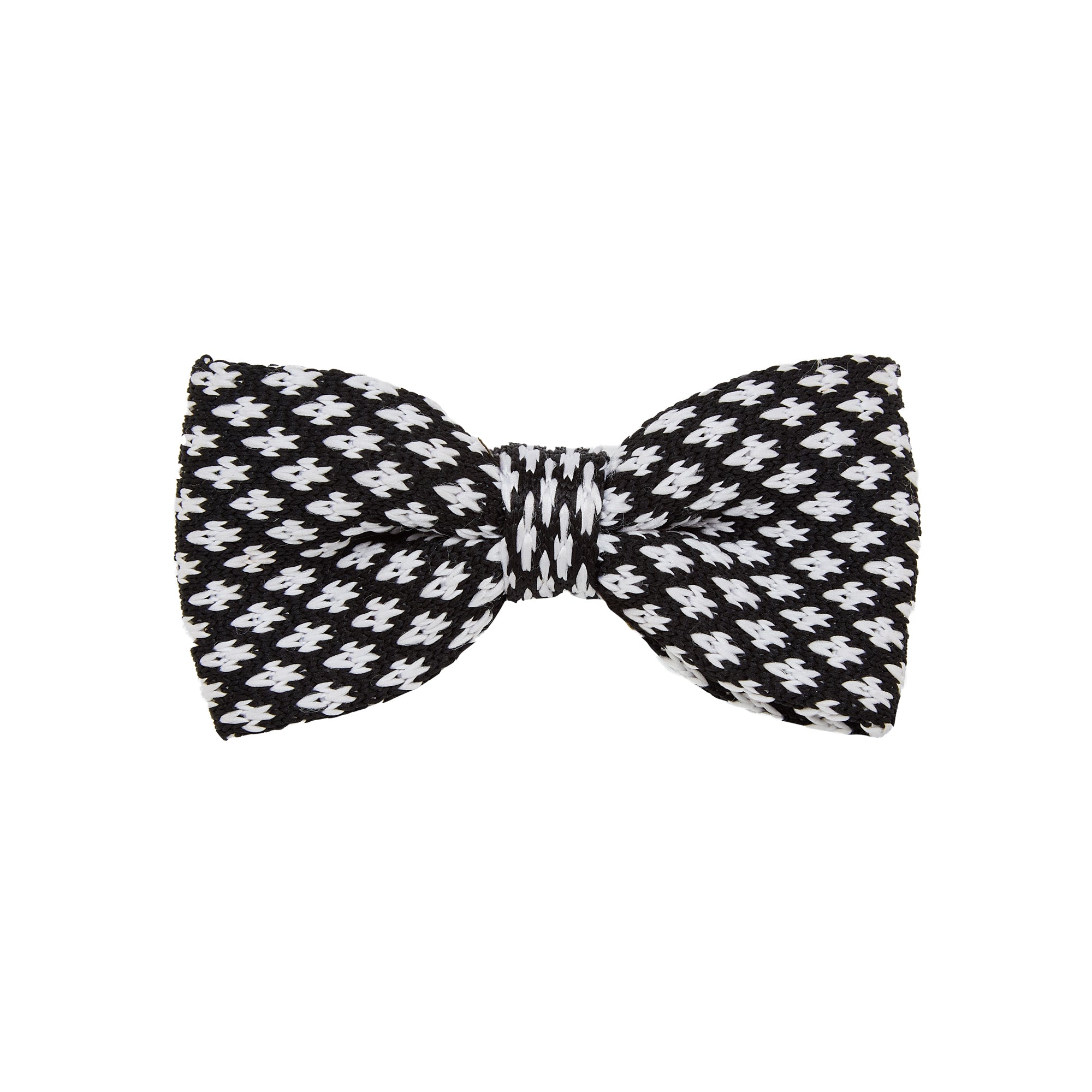 Classic Black and White Houndstooth Knitted Bow Tie