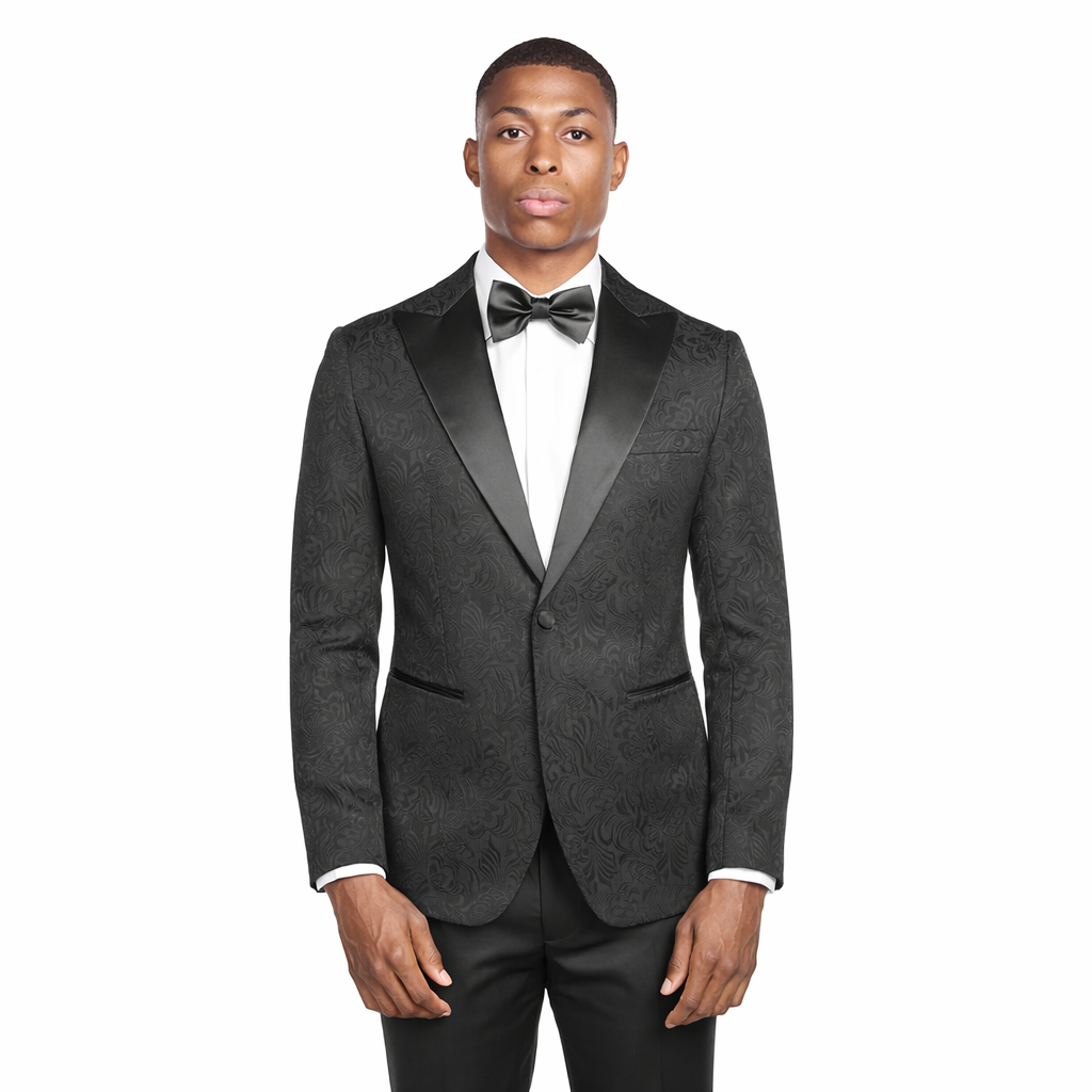 Single-Breasted Black Flower Jacquard Tux