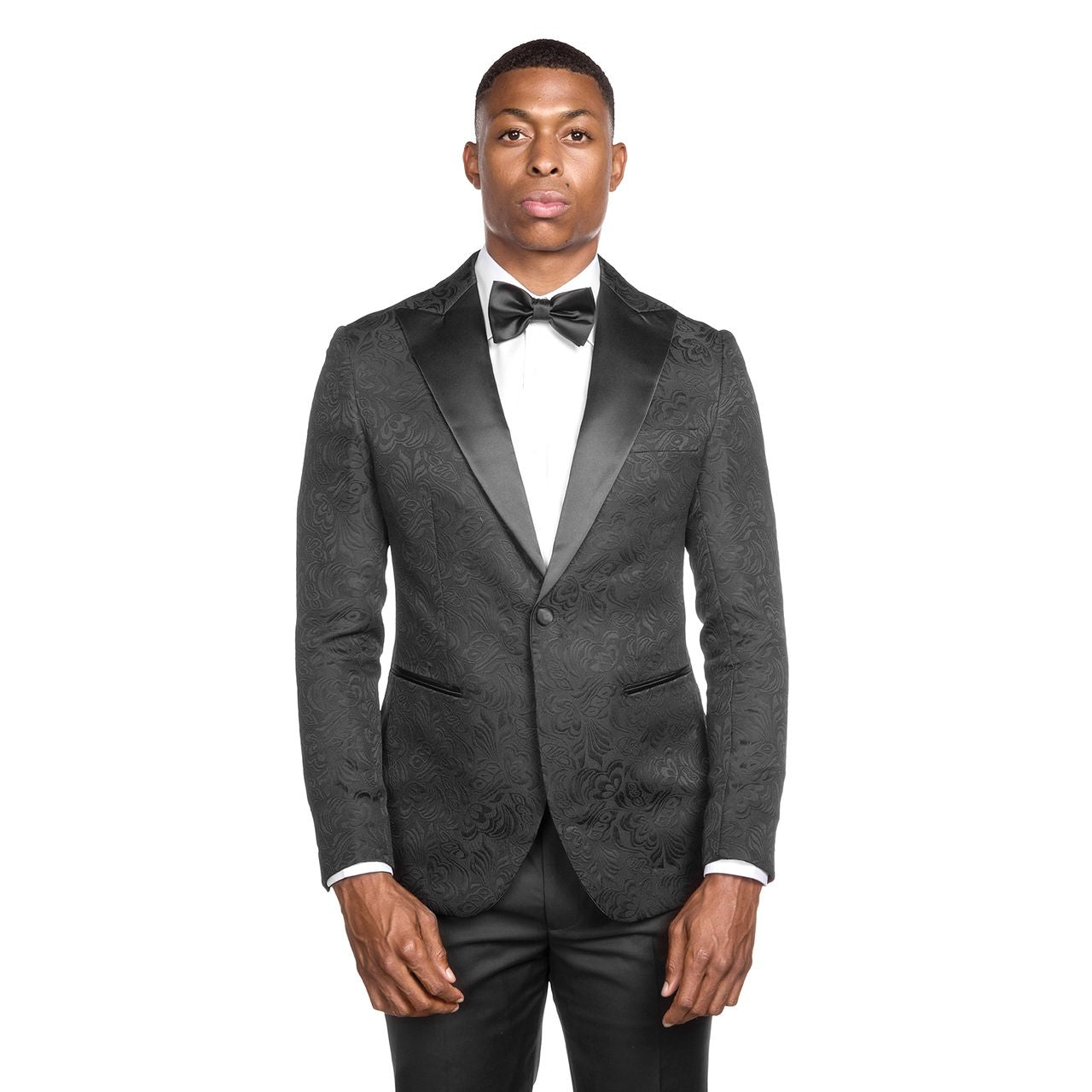 Single-Breasted Black Flower Jacquard Tux Jacket