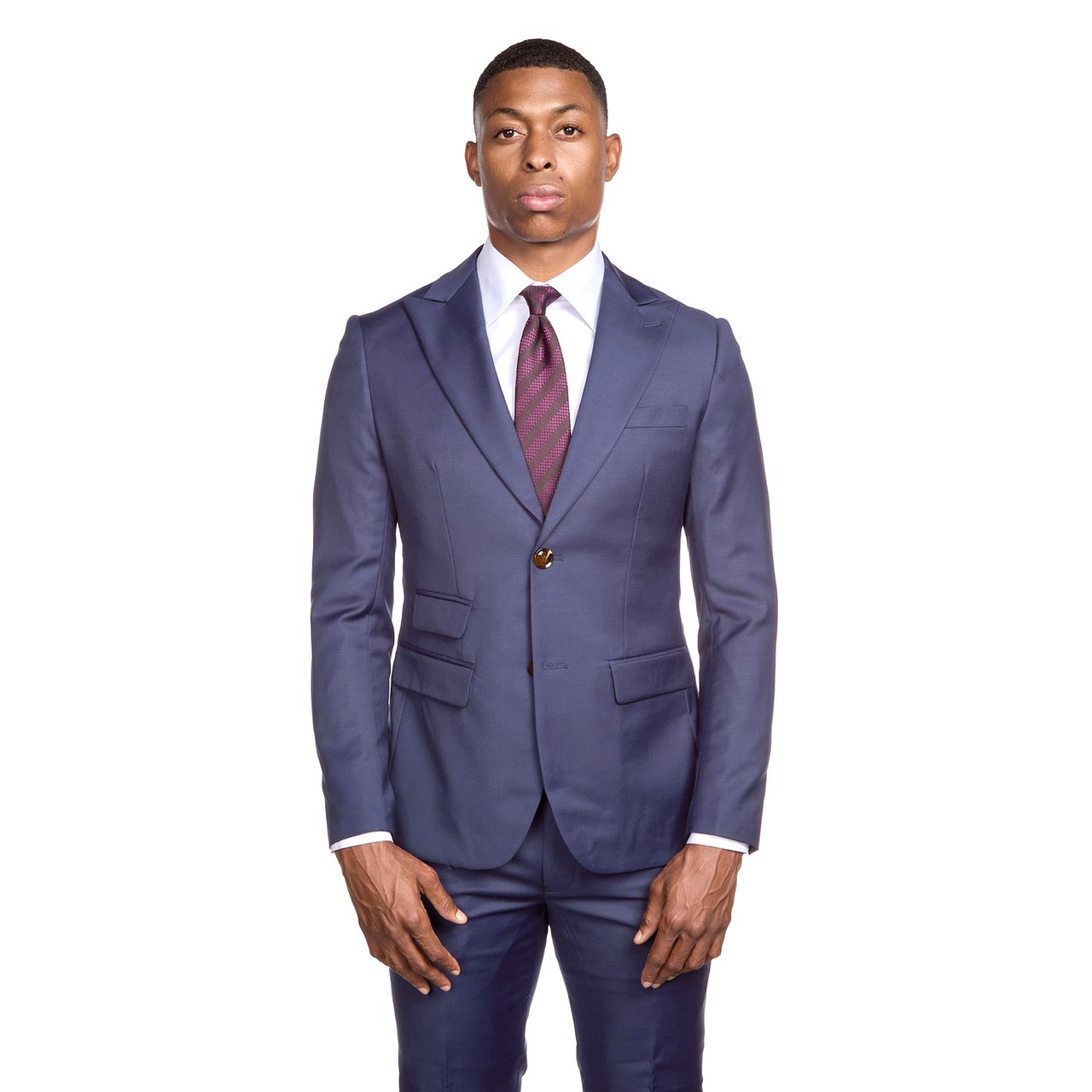 Single-Breasted Two-Button Navy Suit Jacket